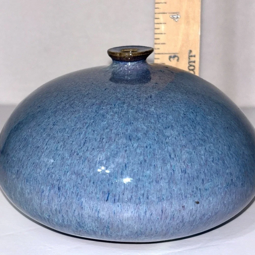 Studio Art Pottery Blue Purple Glazed Weed Pot Bud Vase Signed 5.5